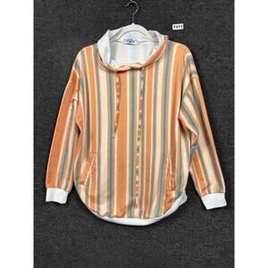 Crazy Train Striped Hoodie Size M Orange Teal Casual Western Boho Southwestern